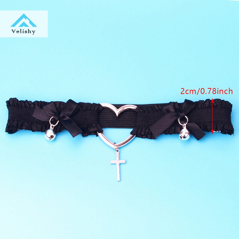 Velishy Vòng Ren Đeo Chân Co Giãn Hóa Trang lolita Thắt Nơ Chéo Trái Tim Phong Cách gothic harness