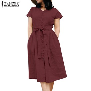 Zanzea Đầm Ngắn Tay Cổ Chữ v Phong Cách vintage Nữ Tính