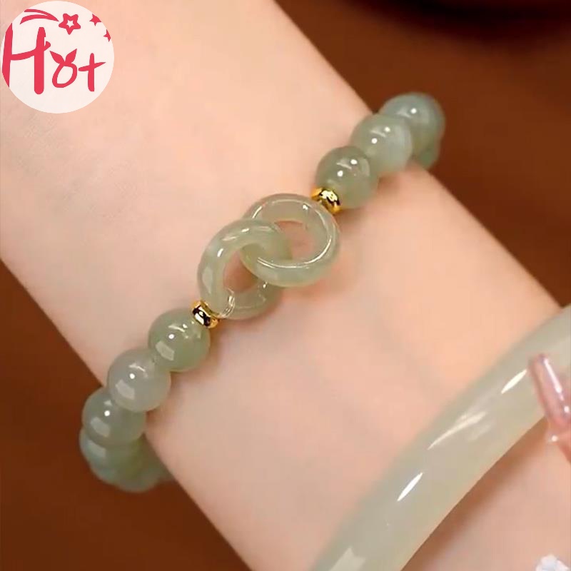 Vòng Tay Chuỗi Hạt Đá Ngọc Bích Hai Vòng An Toàn Phong Cách hetian jr Thời Trang Làm Quà Sinh Nhật Cho Bạn Gái vn