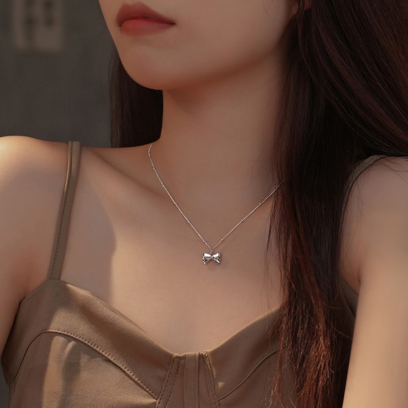 Ngọt Ngào Vòng cổ / Vòng cổ Mặt Nơ Bằng Bạc Thanh Lịch Đơn Giản Thời Trang Cao Cấp Dành Cho Nữ / Mặt Vòng cổ Ngọt Ngào Lãng Mạn