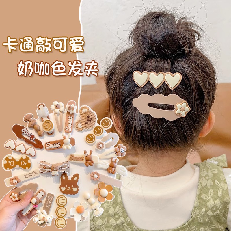 Kẹp Tóc Hình Gấu Hoạt Hình Màu Cà Phê Sữa Dễ Thương Cho Bé