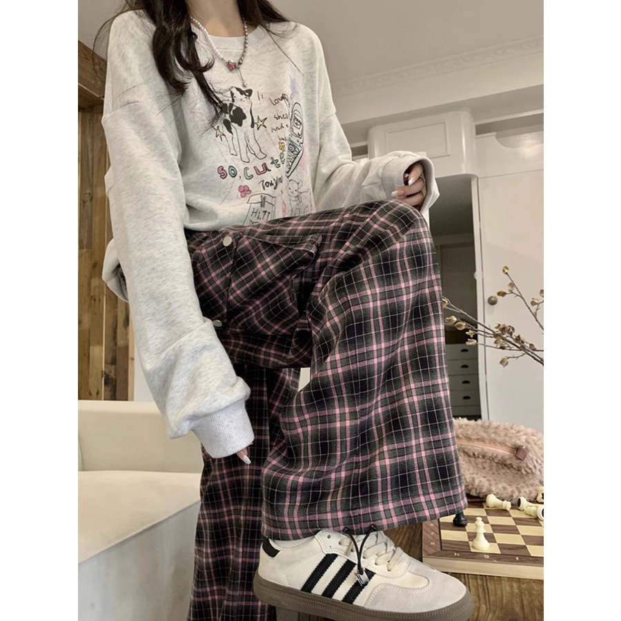 HIIXIIVI Áo Sweater cotton Tay Dài Dáng Rộng In Họa Tiết Thời Trang Hàn Quốc Mới 2024
