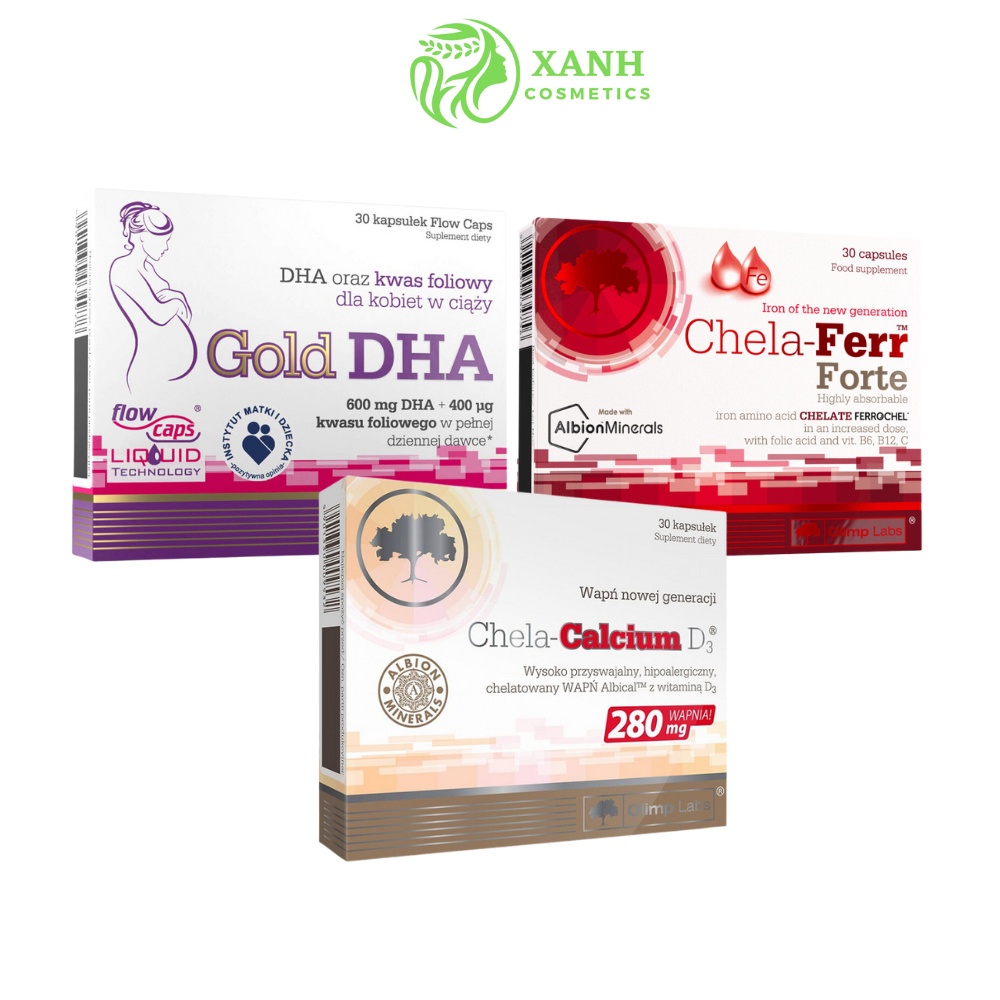 Bộ 3 Sắt Chela-Ferr Forte + Gold DHA+ Canxi Chela-Calcium D3 bổ sung đầy đủ dưỡng chất cho bà bầu