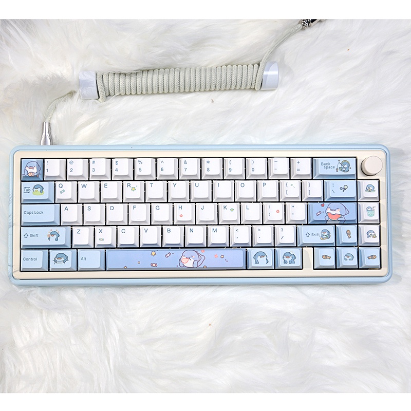 Bàn Phím Cơ oem 131 Phím Hình Cá Mập Màu Xanh Dương Sữa Dễ Thương