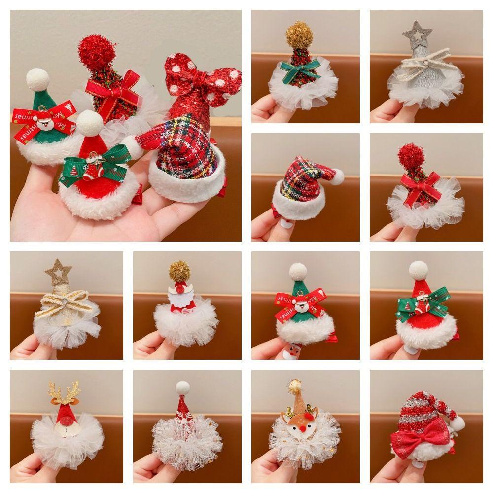 Shanhai Kẹp Tóc Trang Trí Giáng Sinh Đính Nơ Tuần Lộc Giáng Sinh Sáng Tạo sequin Hình Ông Già Noel Màu Đỏ Cho Trẻ Em