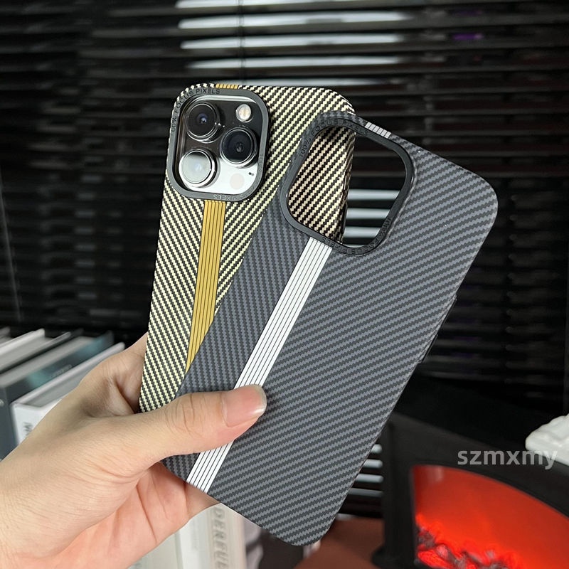 Ultra Ốp Điện Thoại Cứng Siêu Mỏng Họa Tiết Sợi carbon Màu Tương Phản Viền Kim Loại Cho iphone 15 14 13 12 pro max