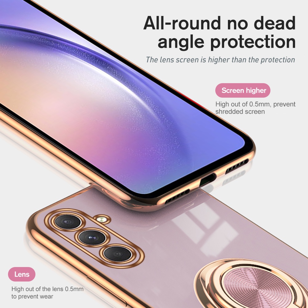 Casing For Samsung Galaxy S23 FE S23FE S23 Ultra Plus S23Ultra S23+ S23Plus 5G Luxury Plating Car Magnetic Holder Ring Phone Case Lens Protect Couple Shockproof Back Cover Casing