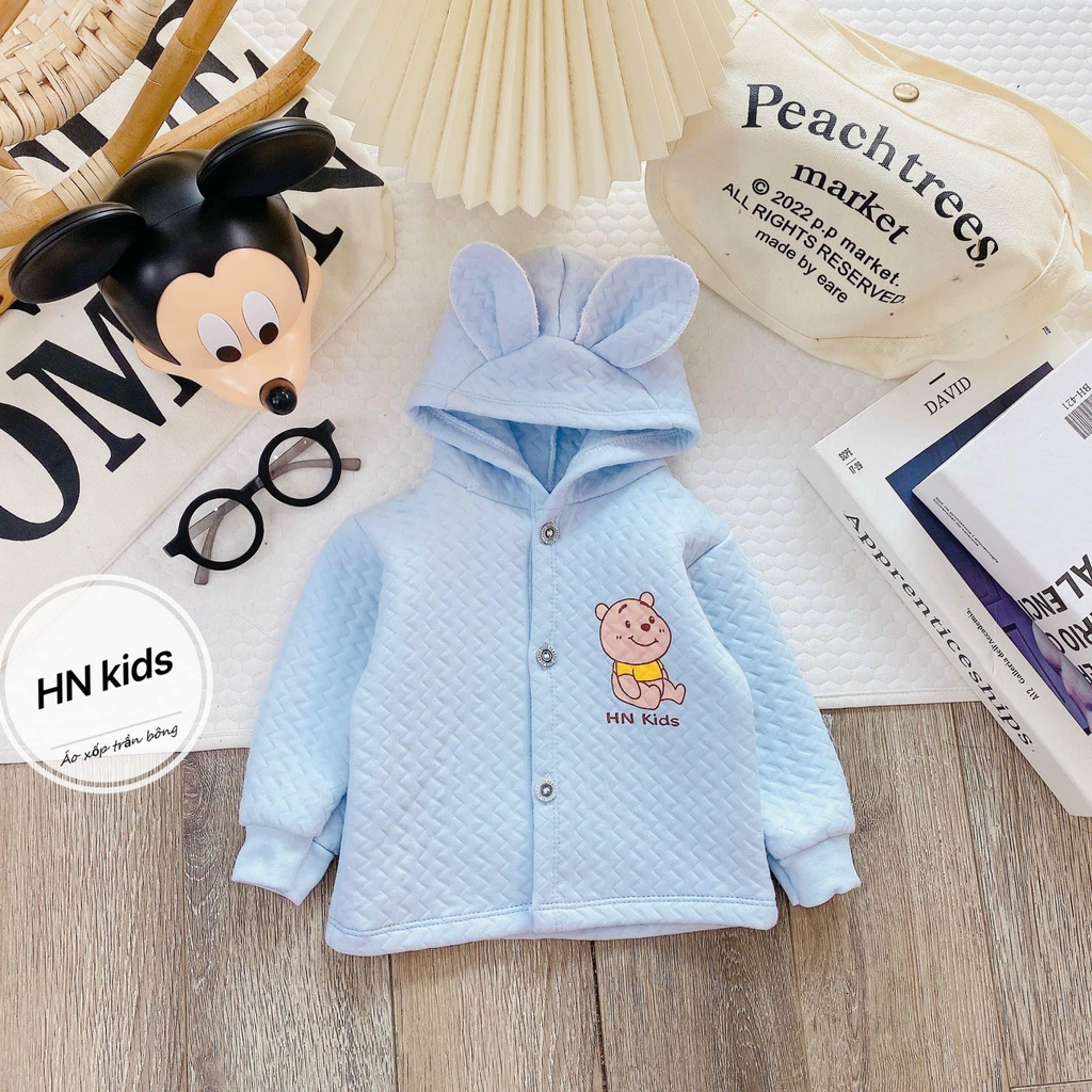 Áo khoác Hnkids vải trần bông có mũ cho bé mặc thu đông dáng ôm