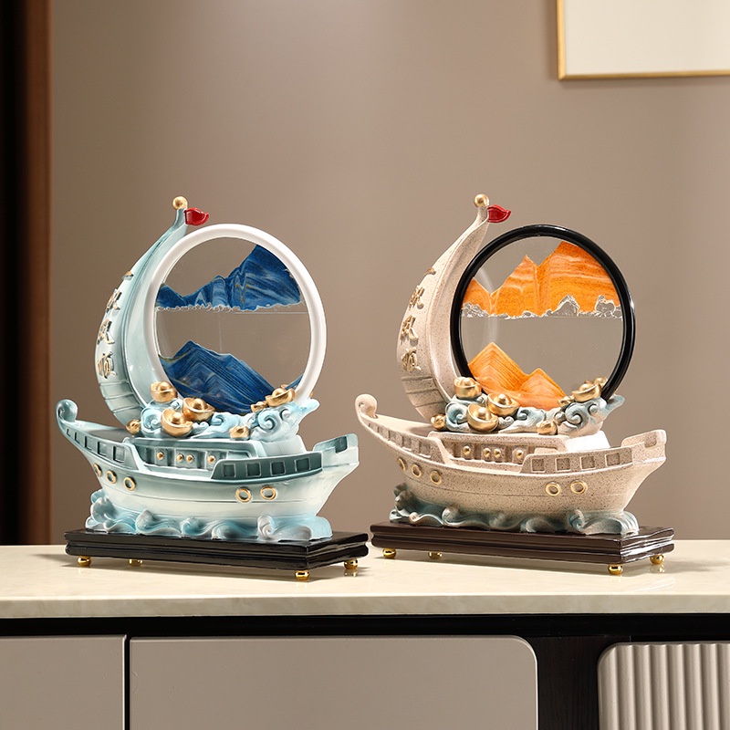 Đồng Hồ Cát Vẽ Tranh Thuyền Buồm Lấp Lánh Sáng Tạo Để Bàn Trang Trí Phòng Khách / Tủ Rượu / Văn Phòng