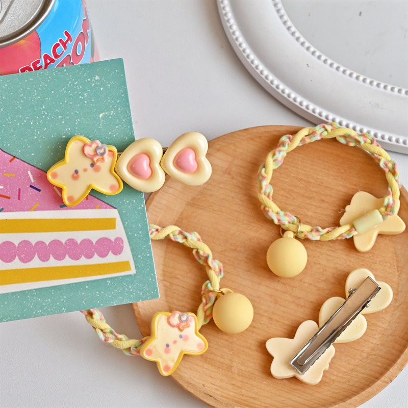 Kẹp Tóc Hình Ngôi Sao / Mặt Cười / Trái Tim Đôi Màu Vàng Phong Cách Hàn Quốc Dễ Thương - y2k / Dễ Thương Dành Cho Bé Gái