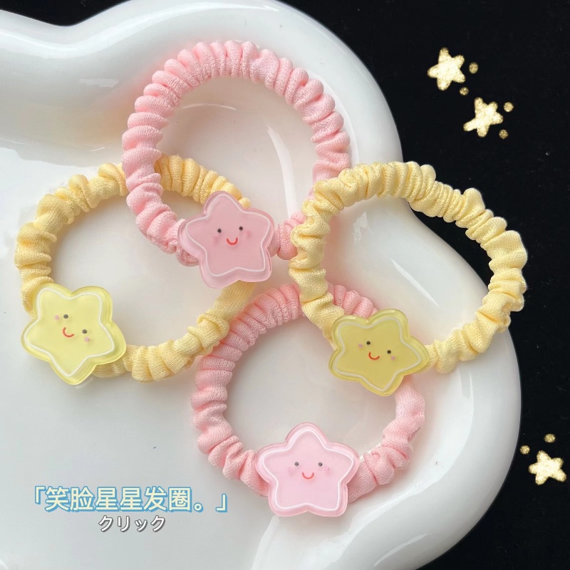 Dây Buộc Tóc Hình Tròn Nhỏ Họa Tiết Ngôi Sao Cười Dễ Thương Phong Cách Hàn Quốc