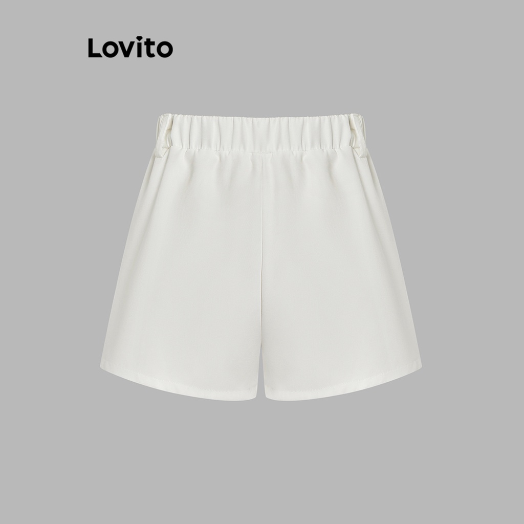 Lovito Quần short có túi trơn thông thường cho nữ L67AD141 (Trắng đen)