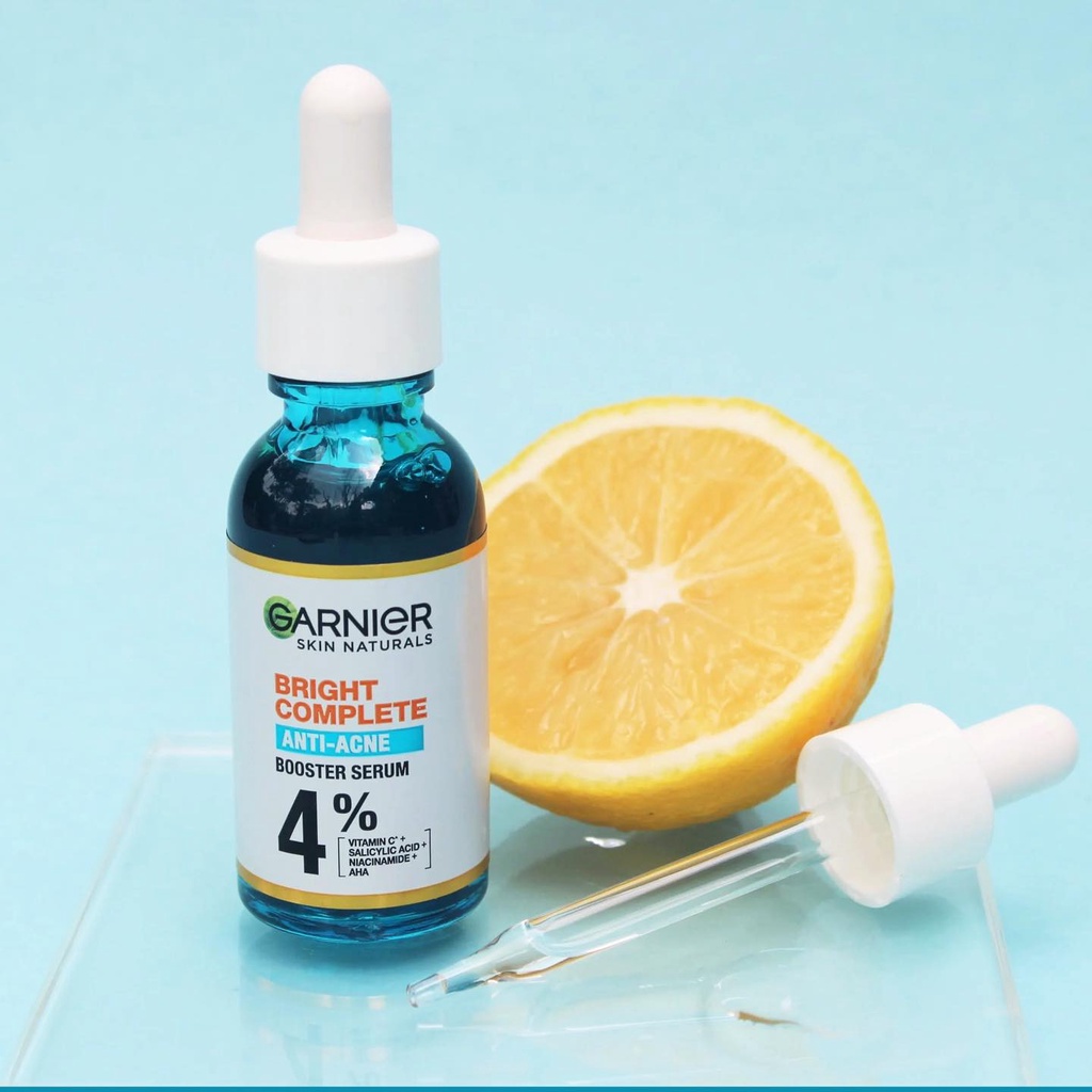 Tinh Chất Serum Garnier 30ml Bright Complete Anti-Acnes Booster Serum Giảm Mụn Mờ Thâm Cho Da Dầu, Mụn 30ml