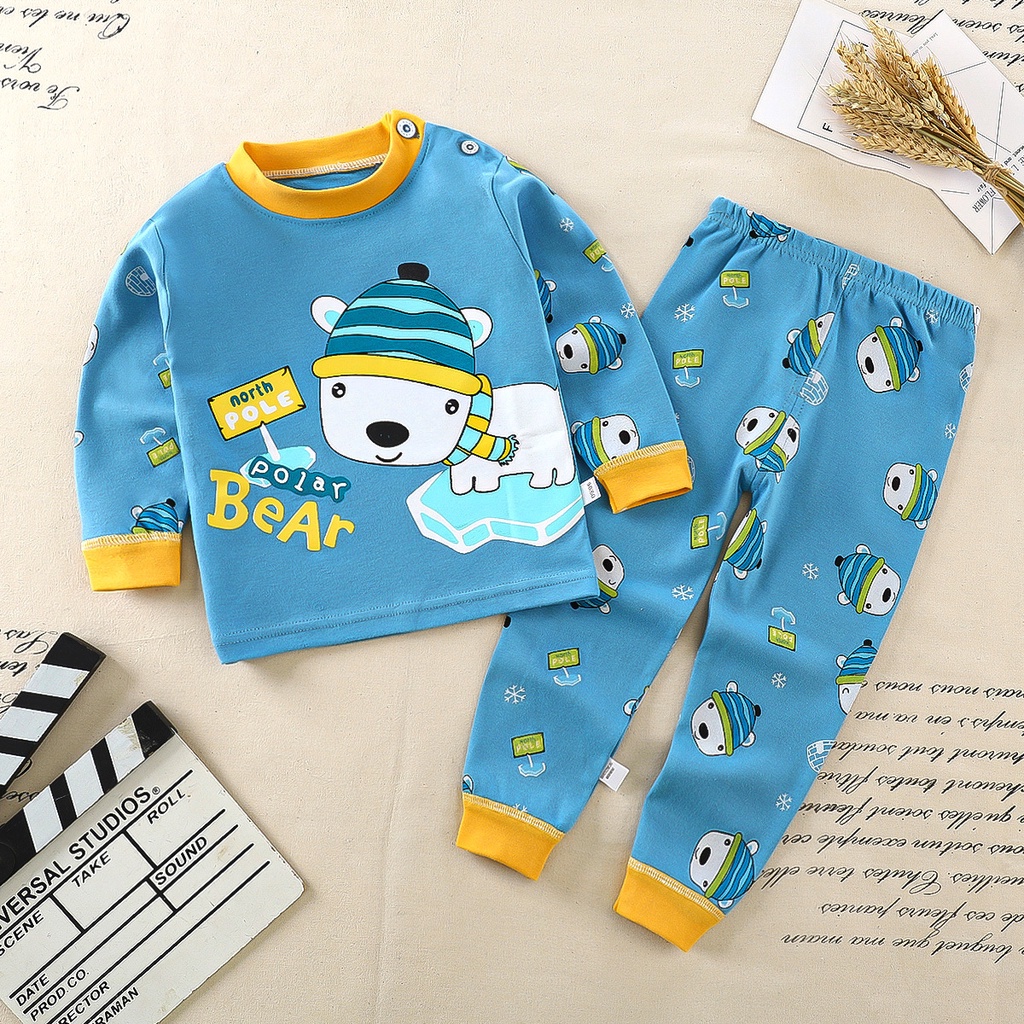 Hoạt Hình Bộ Đồ Ngủ 2 Món Bằng cotton Tay Dài In Hình Khủng long Dành Cho Trẻ Em
