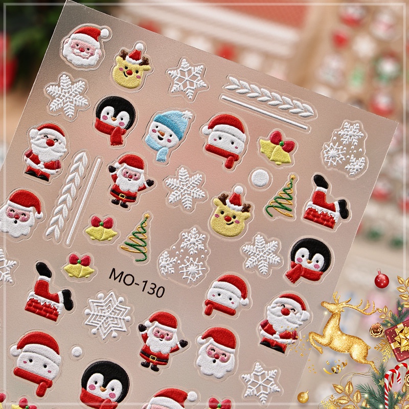 Miếng Dán Trang Trí Móng Tay In Nổi Họa Tiết Hoạt Hình Giáng Sinh  / Miếng Dán Móng Tay 3d Hình Ông Già Noel / Người Tuyết /