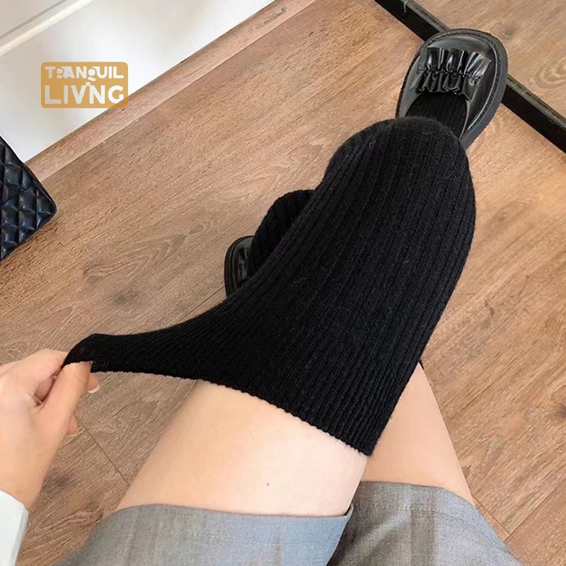 1 Đôi Tất Dày Giữ Ấm Mùa Đông Mềm Mại Màu Trơn Cho Nữ