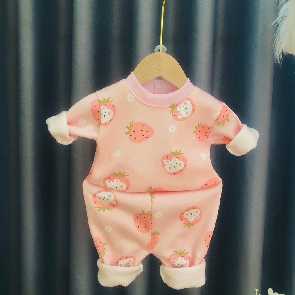 Bộ nỉ lót lông bé gái size 3-14kg