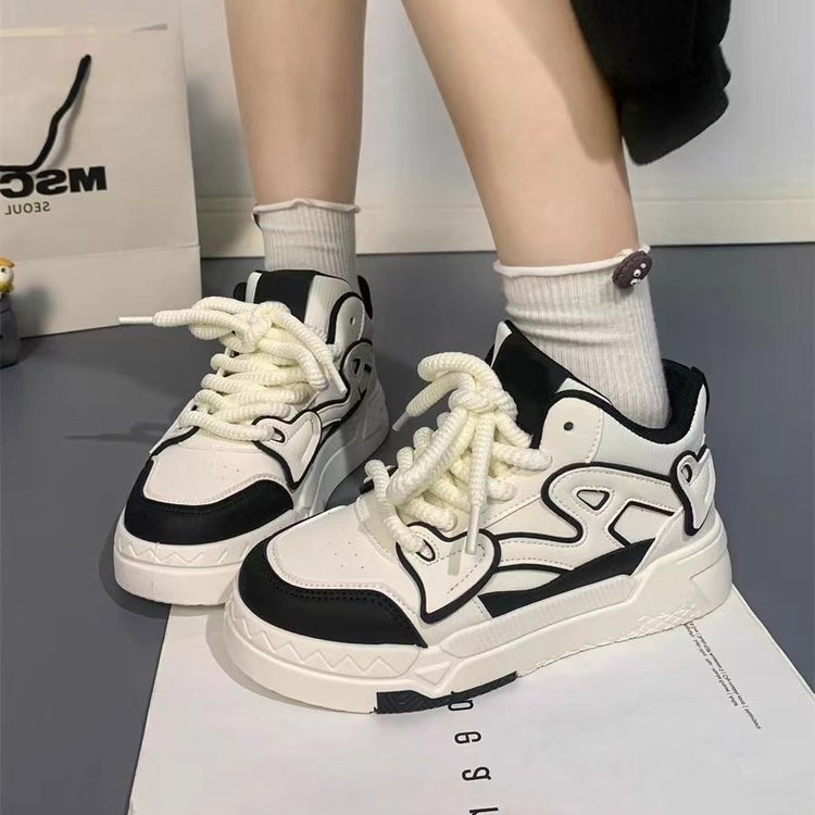 Giày Thể Thao Bằng Da pu Mũi Tròn Phối Lưới Dây Chéo Phong Cách Hàn Quốc Cho Nữ