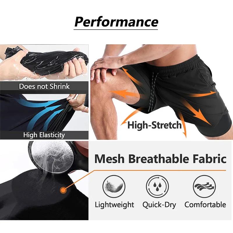 Quần Short Tập gym 2 Trong 1 Nhanh Khô Co Giãn 5 inch Thời Trang Cho Nam