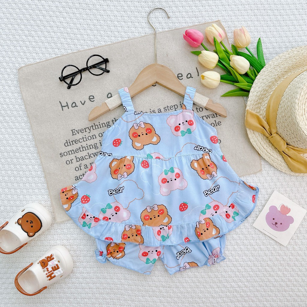 Đồ Bộ Mặc Nhà Vải Tôn -Bộ Hai Dây Tole Cho Bé mềm mịn mát kiểu dáng xinh xắn đáng yêu cho Bé Gái 7-13kg