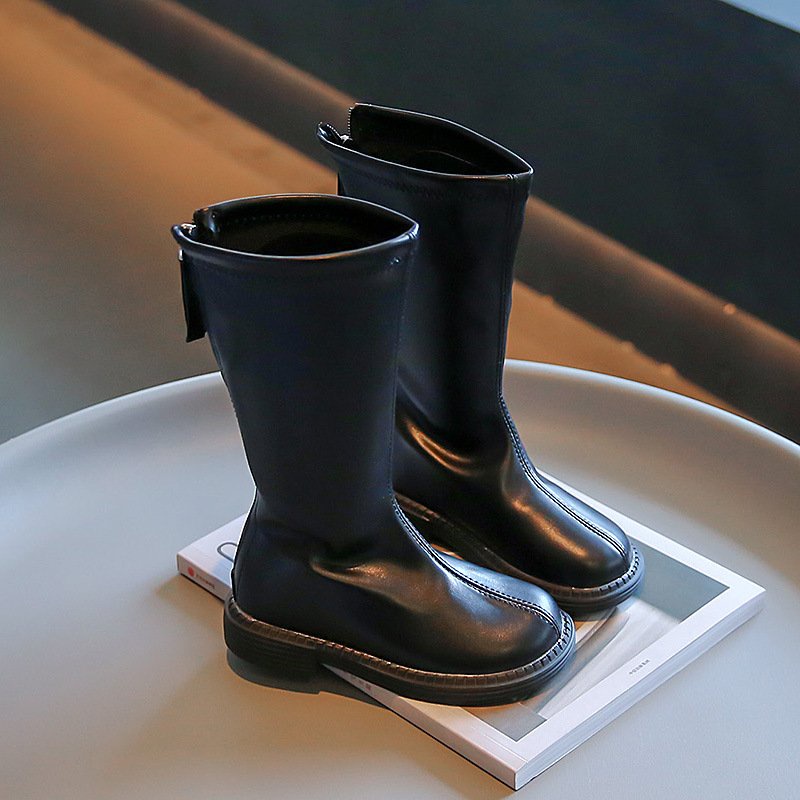 Bốt cổ cao da PU mềm bóng đơn giản tôn dáng cho bé - Bốt cổ cao hàng Quảng Châu cao cấp cho bé gái mùa đông 2023 mã X4