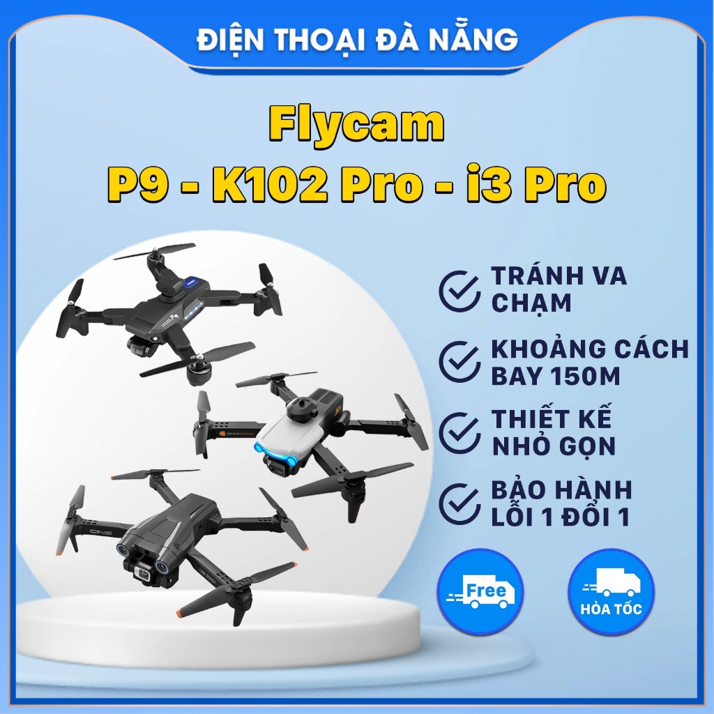 Flycam Mini DRONE P9 - K102 PRO - I3 PRO (Bảo Hành Lỗi 1 Đổi 1) - Thiết Kế Nhỏ Gọn - Cảm Biến Tránh Va Chạm