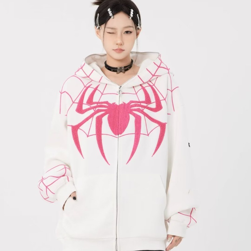 Áo Khoác sweater Phối Khóa Kéo Thêu Hình Nhện Thời Trang Mùa Thu Cho Các Cặp Đôi
