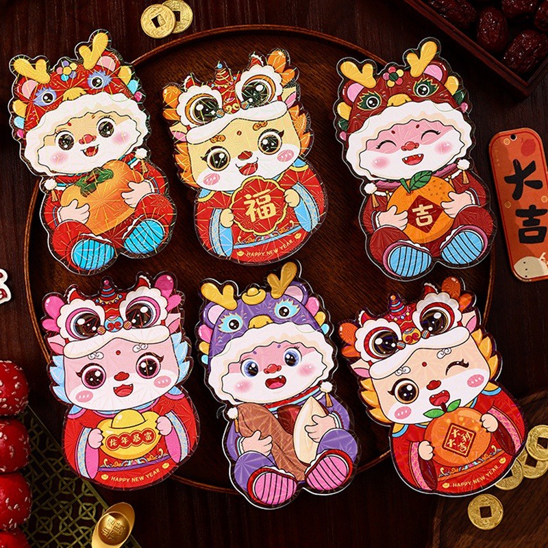 2024 cny Túi Đựng Tiền May Mắn Màu Đỏ Rồng Hoạt Hình angpao Quà Tặng