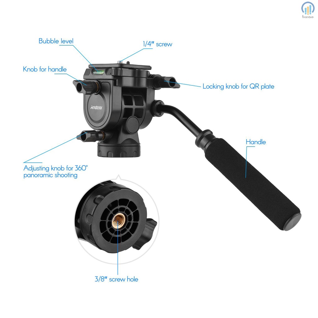 Andoer Fluid Hydraulic Ball Head for Smooth Panoramic Photography with 5KG Load Capacity