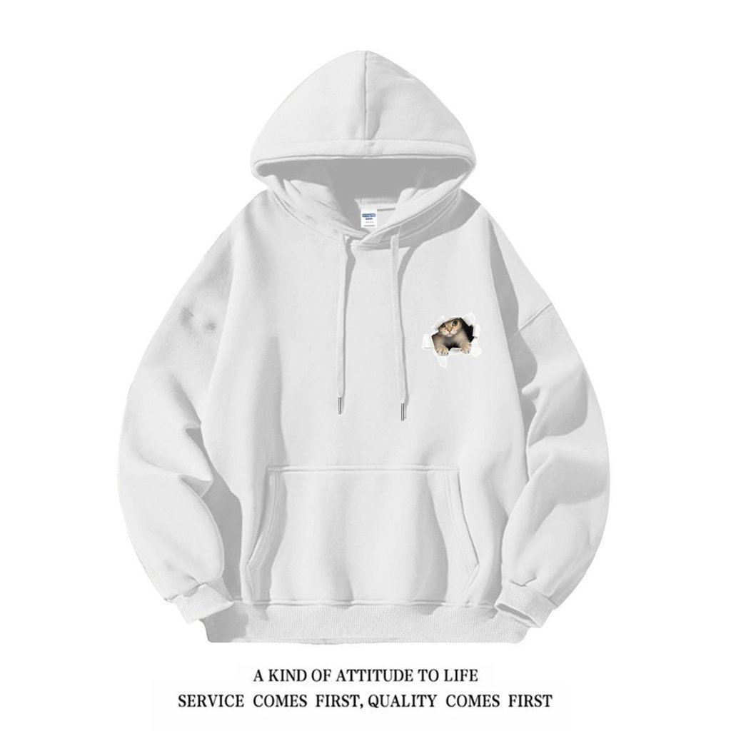 Áo Hoodie Tay Dài Dáng Rộng In Hình Mèo niche Phong Cách Mỹ Thời Trang Thu Đông Dành Cho Nam Nữ