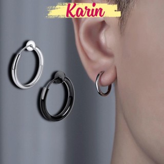  Khuyên Tai Tròn Kẹp Bông Tai Bằng Thép Không Gỉ Màu Bạc Đen Phong Cách Punk Thời Trang Cho Nam Và Nữ Karin Accessories 
