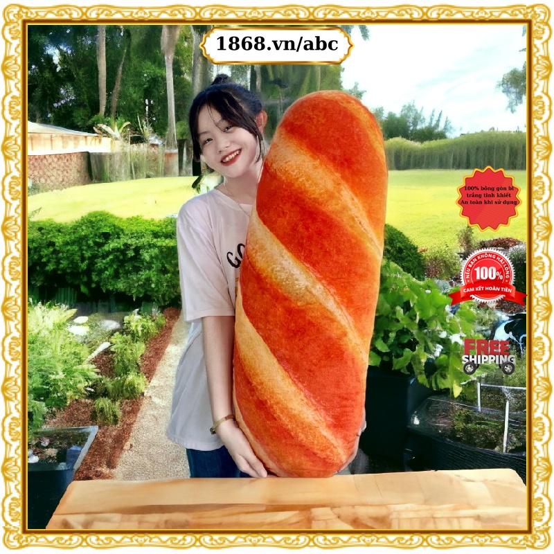 Gối Ôm Bánh Mì 3D Cao 50cm Gối Ôm Dành Cho Bé. Chất Liệu Vải Nhung, Được In Hình 3D, Hàng An Toàn Cho Bé.