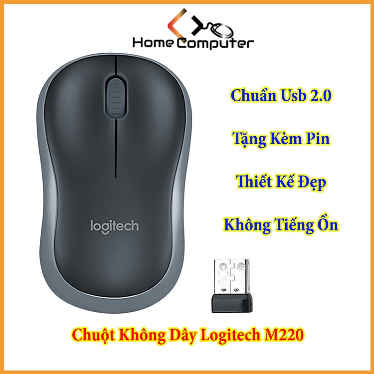 Chuột máy tính, Chuột không dây LOGITECH M220 Silent giảm tiếng ồn. Hàng tặng kèm pin AA