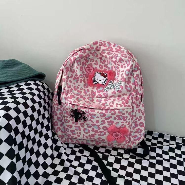 Hello kitty Ba Lô Đi Học / Du Lịch Chống Thấm Nước Có Khóa Kéo In Hình Báo Hồng Nhồi Bông Dễ Thương Cho