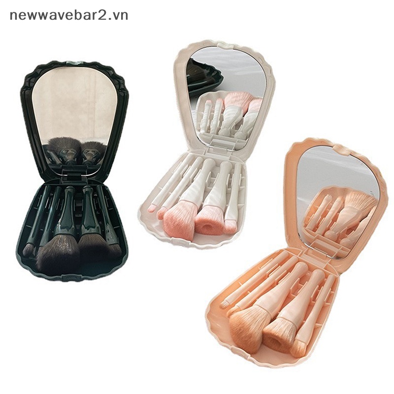 Set 5 Cọ Trang Điểm Lông Mềm Có Gương Hình Vỏ Sò