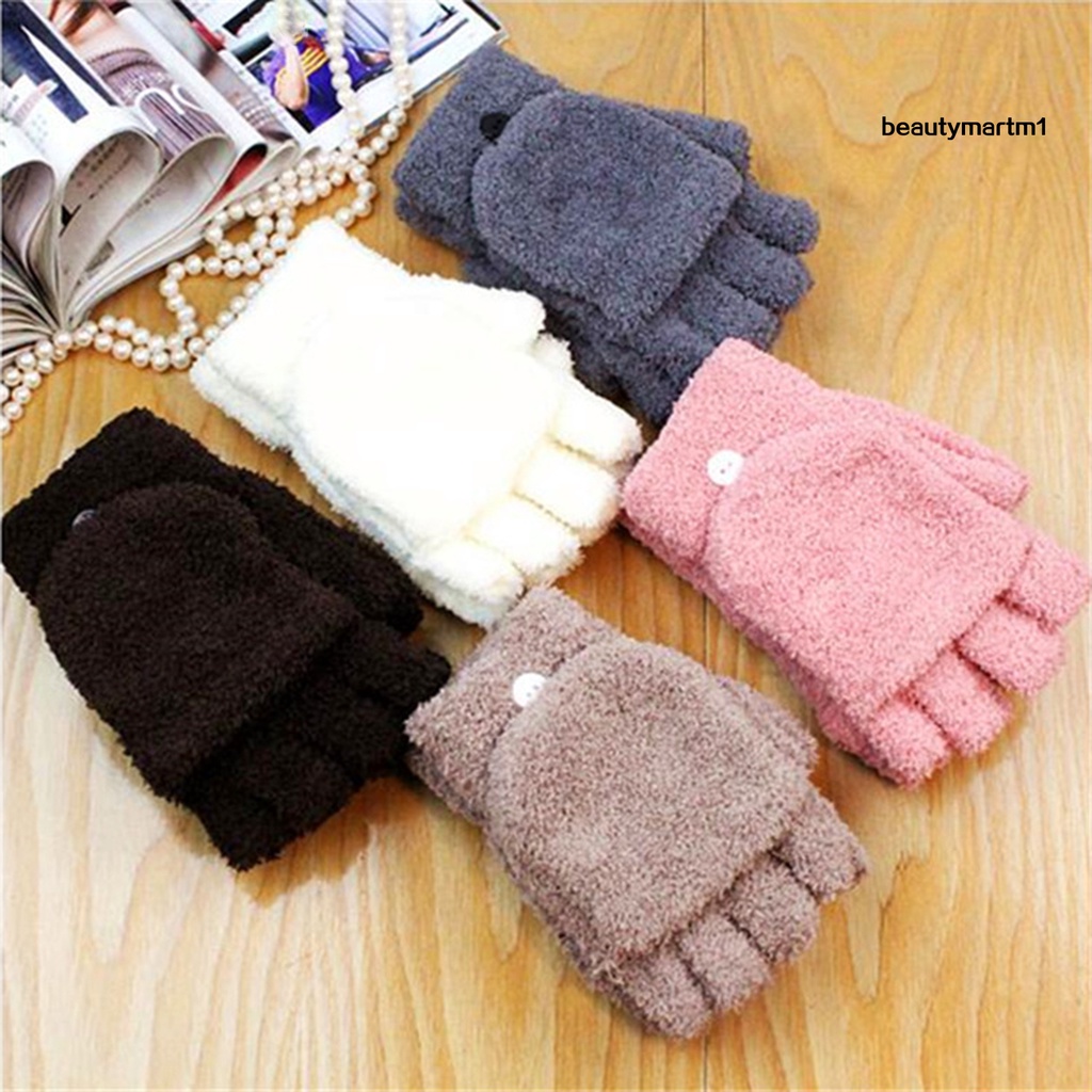 1 Đôi Găng Tay Hở Ngón Màu Trơn Mềm Mại Giữ Ấm Mùa Thu Đông Cho Nữ