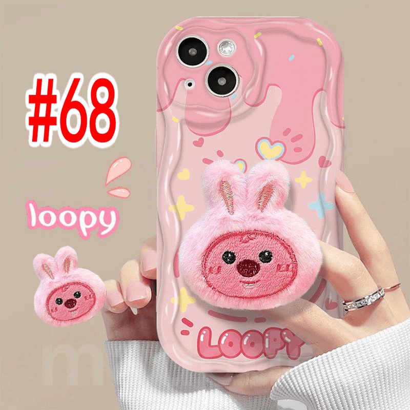 Ốp lưng Cartoon for iPhone 15 14 Pro Max 13 12 11 ProMax X XS XR 7 8 6 6S Plus SE 2020 Cute Rabbit beaver Plush Loopy Stand Fine hole Wavy Cream Edge Airbag Shockproof Soft Phone Case NY 68