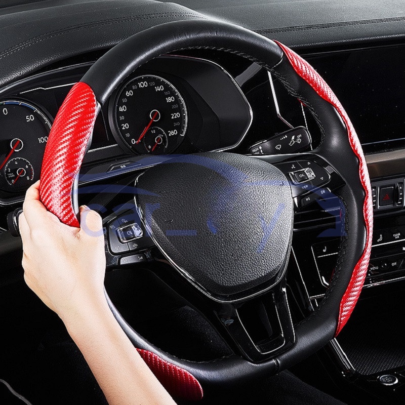 2 cái / bộ sợi carbon bọc vô lăng ô tô vỏ bảo vệ chống trượt cho phụ kiện ô tô 38cm / 15 inch trang trí thời trang sáng tạo