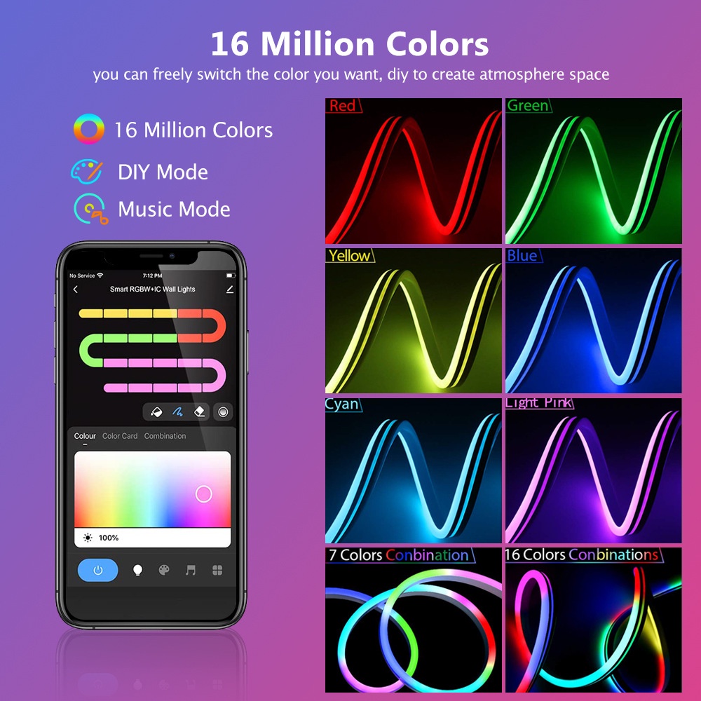 Dây Đèn neon neon 5M 12v Kèm Điều Khiển app rgb tv Trang Trí Phòng Khách / Phòng Ngủ