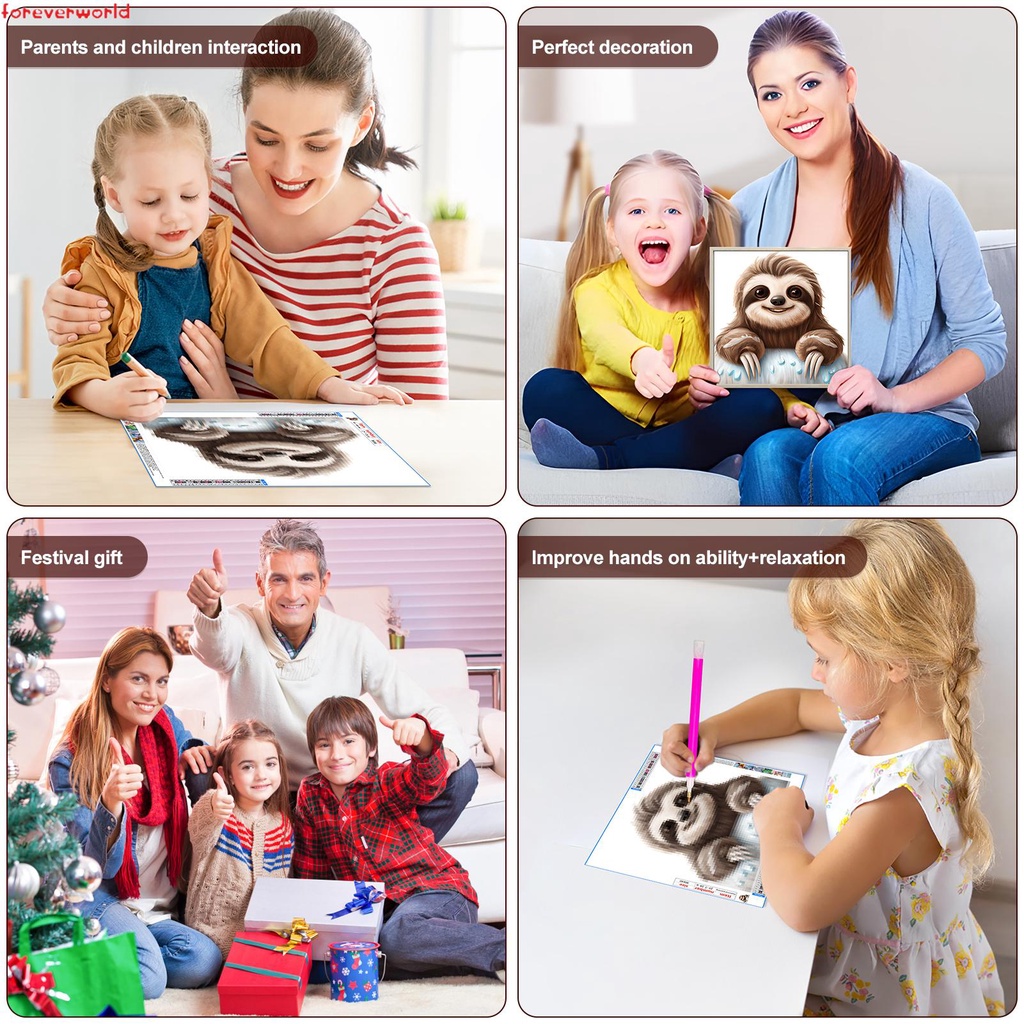 Bộ Tranh Đính Đá 5d Tự Làm Hình Gấu Trúc Đáng Yêu