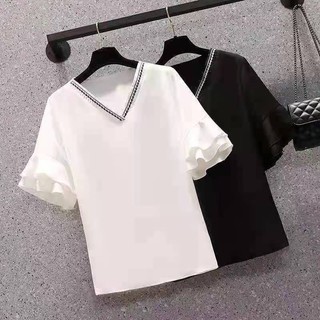 Áo Thun Tay Ngắn Cổ Chữ v Thời Trang Mùa Hè Hàn Quốc Cho Nữ