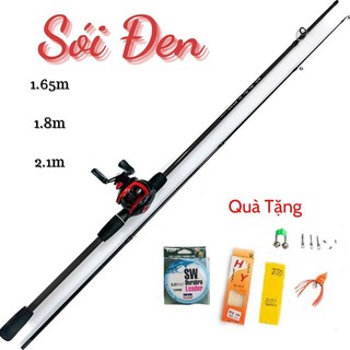 Combo cần câu lure 2 khúc máy ngang kèm dù và phụ kiện-Combo bộ cần lure máy ngang Sói Đen đủ size giá rẻ Đồ câu Hải Lư