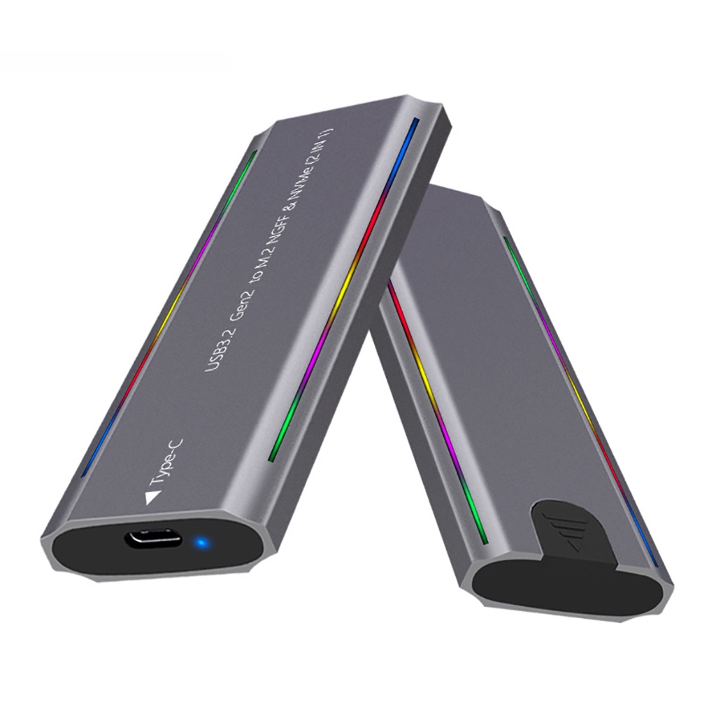 Giao thức kép Vỏ SSD RGB gắn ngoài cho M.2 NVMe NGFF SATA 2230 2242 2260 2280 Vỏ SSD 10Gbps HDD SSD 