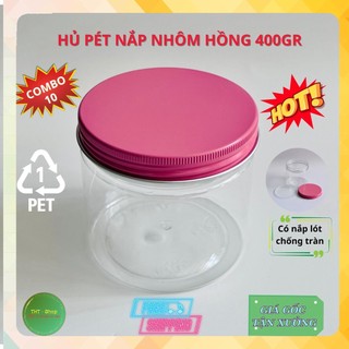10 hủ nắp nhôm màu hồng 400gr - có nắp lót chống tràn - thân hủ trong suốt