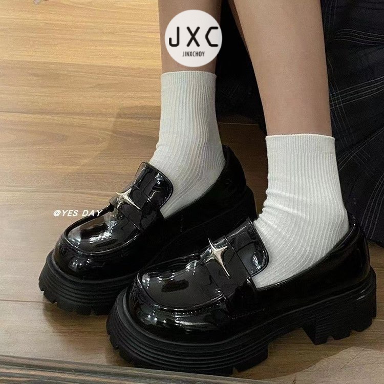 JINxCHOYGiày Lười Da pu Mũi Tròn Phong Cách Anh Quốc Thời Trang Cho Nữgiày búp bê nữ dép nữ