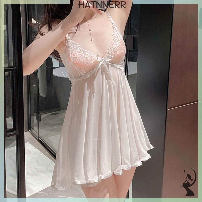 Đầm Ngủ Hai Dây Phối Ren Lưới Cổ Chữ v Quyến Rũ Lãng Mạn fhs