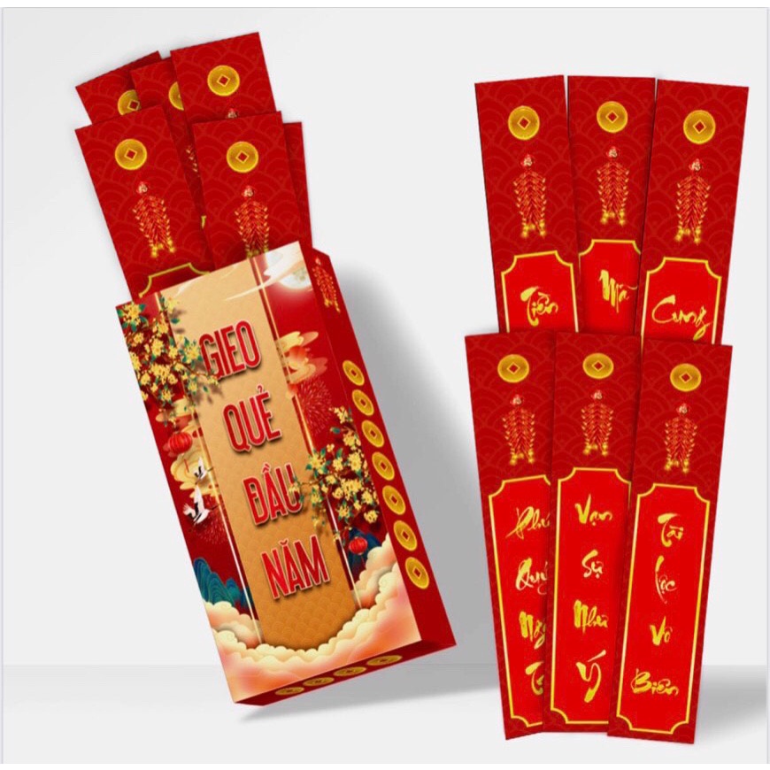 Bao lì xì gieo quẻ hộp 12 quẻ cáng bóng tuyệt đẹp, bao lì xì tết 2024