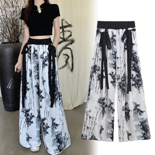 Set áo thun ngắn tay + quần dài ống rộng in họa tiết phong cách trung quốc thời trang cho nữ#套装#古风套装