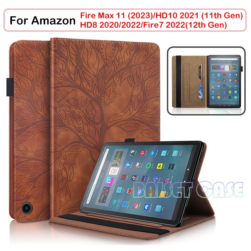 Bao Da pu + tpu Dẻo Kiểu Gập Có Giá Đỡ In Nổi Cho amazon fire max 11 2023 hd10 2021 hd10 2017 / 2019