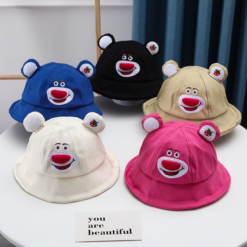 Lotso Nón Tai Bèo Vải cotton canvas Thêu Họa Tiết Gấu Và Dâu Tây Đáng Yêu Thời Trang Xuân Thu Cho Bé